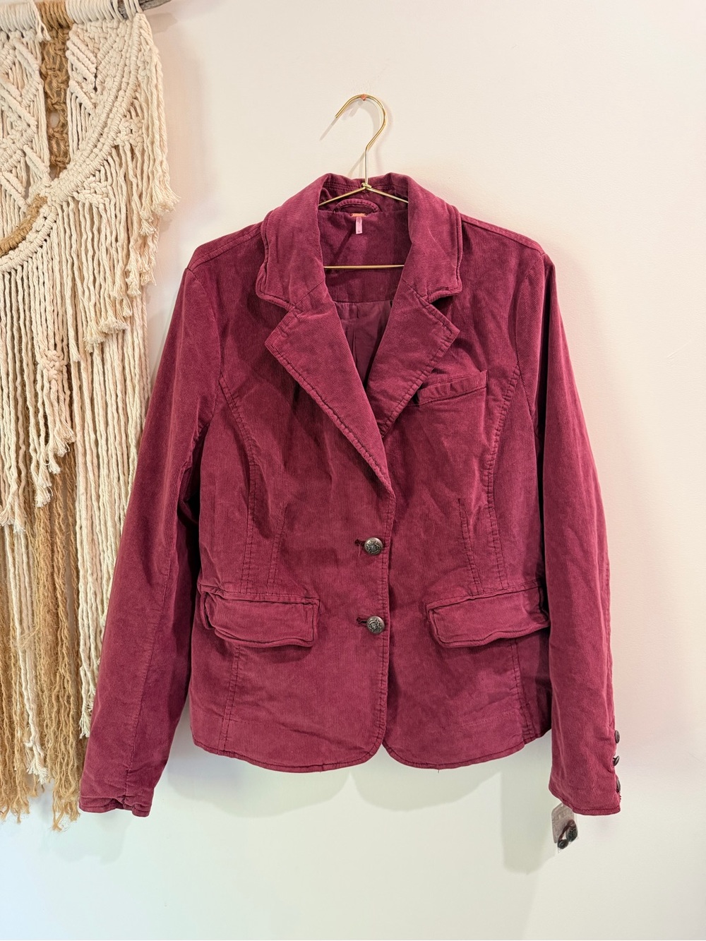 Free People Corduroy Blazer Jacket in Deep Berry